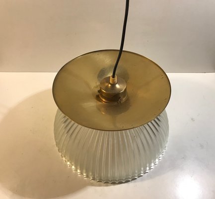 Scandinavian Fluted Glass and Brass Ceiling Lamp, 1970s-LCR-838228