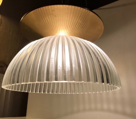 Scandinavian Fluted Glass and Brass Ceiling Lamp, 1970s-LCR-838228