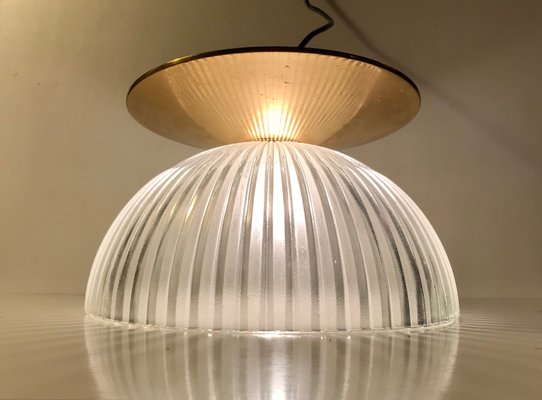 Scandinavian Fluted Glass and Brass Ceiling Lamp, 1970s-LCR-838228