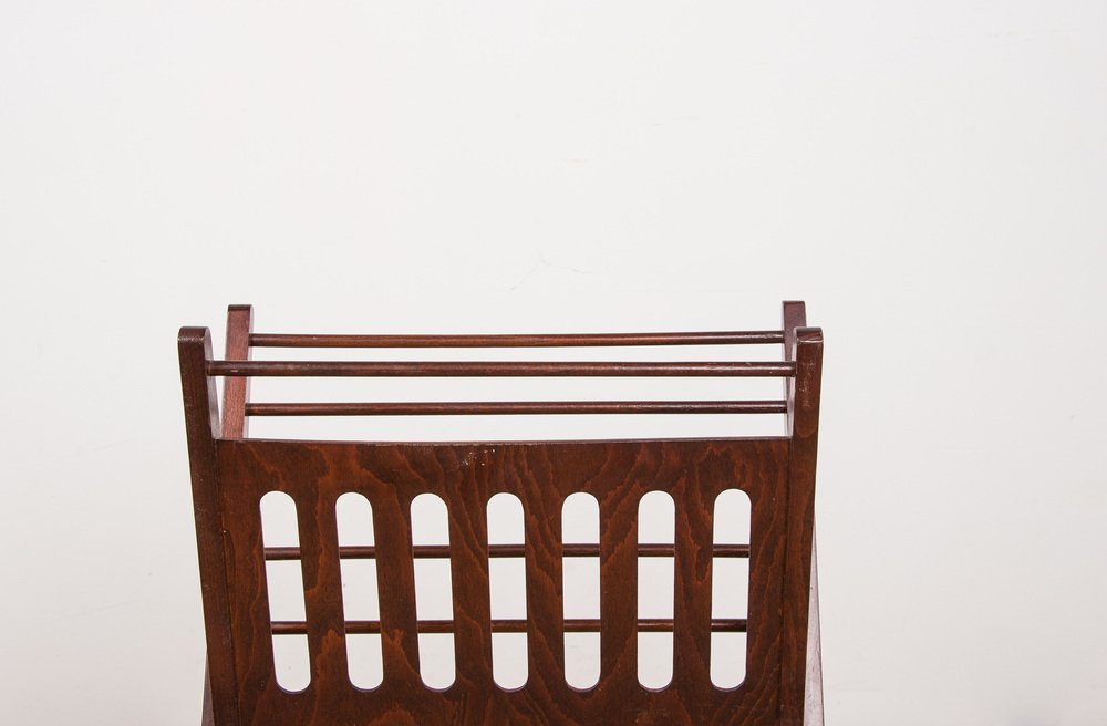 Scandinavian Foldable Magazine Rack in Stained Beech and Brass by Cees Braakman for Pastoe, 1960s