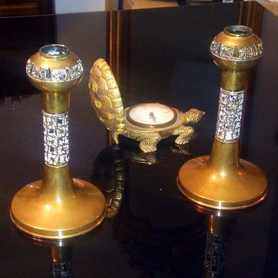 Scandinavian Gilt Bronze Candleholders by Pentti Sarpaneva, 1970s, Set of 2-YGE-1110346