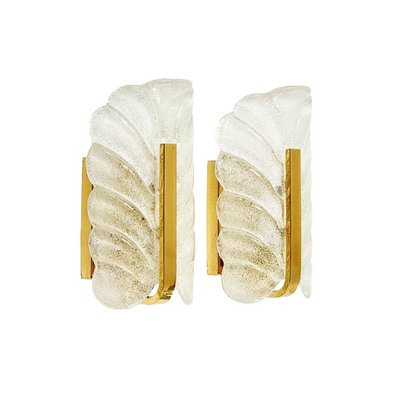 Scandinavian Glass and Brass Leaf Wall Lights by Carl Fagerlund for Orrefors, 1960s, Set of 2-BMM-1746935