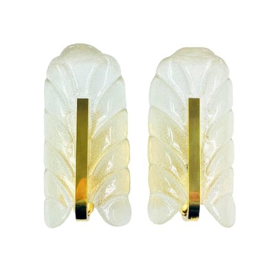 Scandinavian Glass and Brass Leaf Wall Lights by Carl Fagerlund for Orrefors, 1960s, Set of 2-BMM-1746935