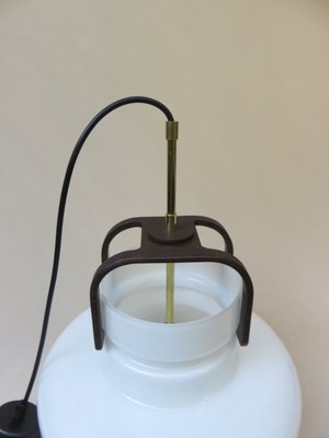 Scandinavian Glass, Wood, and Brass Ceiling Lamp, 1960s-EY-709671