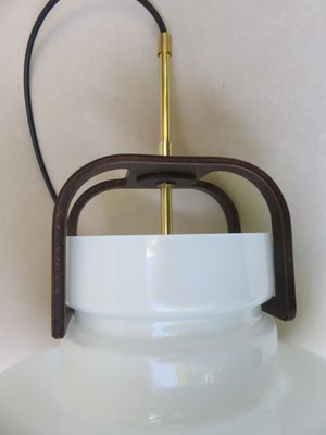 Scandinavian Glass, Wood, and Brass Ceiling Lamp, 1960s-EY-709671