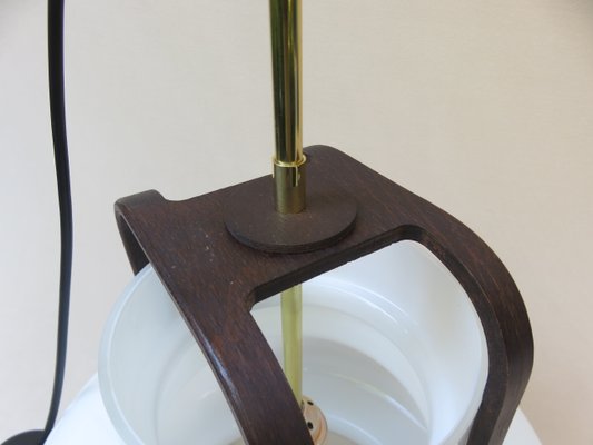 Scandinavian Glass, Wood, and Brass Ceiling Lamp, 1960s-EY-709671