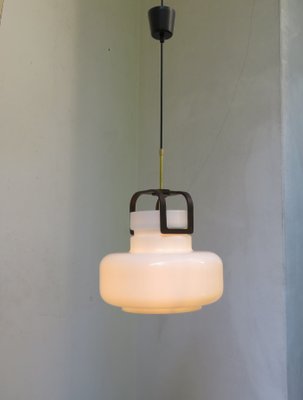 Scandinavian Glass, Wood, and Brass Ceiling Lamp, 1960s-EY-709671