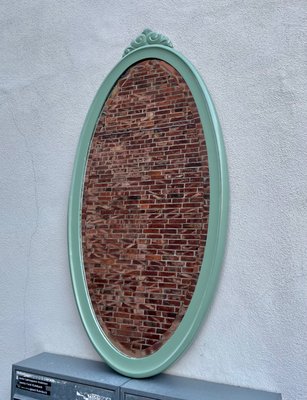 Scandinavian Green Pine Oval Wall Mirror, 1940s-LCR-1101039