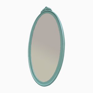 Scandinavian Green Pine Oval Wall Mirror, 1940s-LCR-1101039