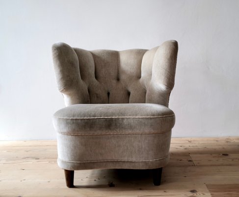 Scandinavian Grey Velvet Armchair, 1950s-APD-1175099