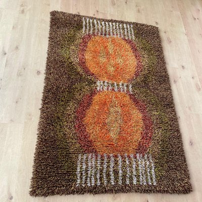 Scandinavian High Pile Abstract Rya Rug Carpet, Finland, 1960s-QZ-1345699