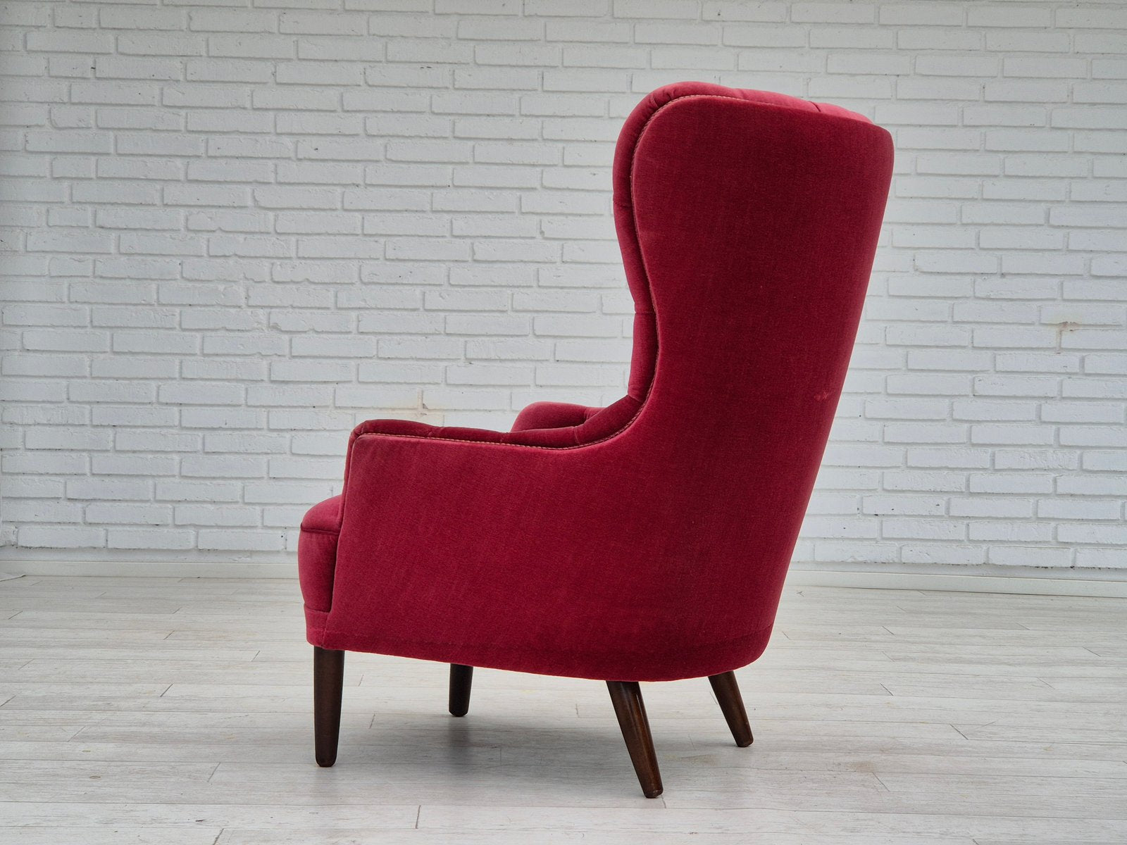 Scandinavian Highback Armchair in Velour, 1960s