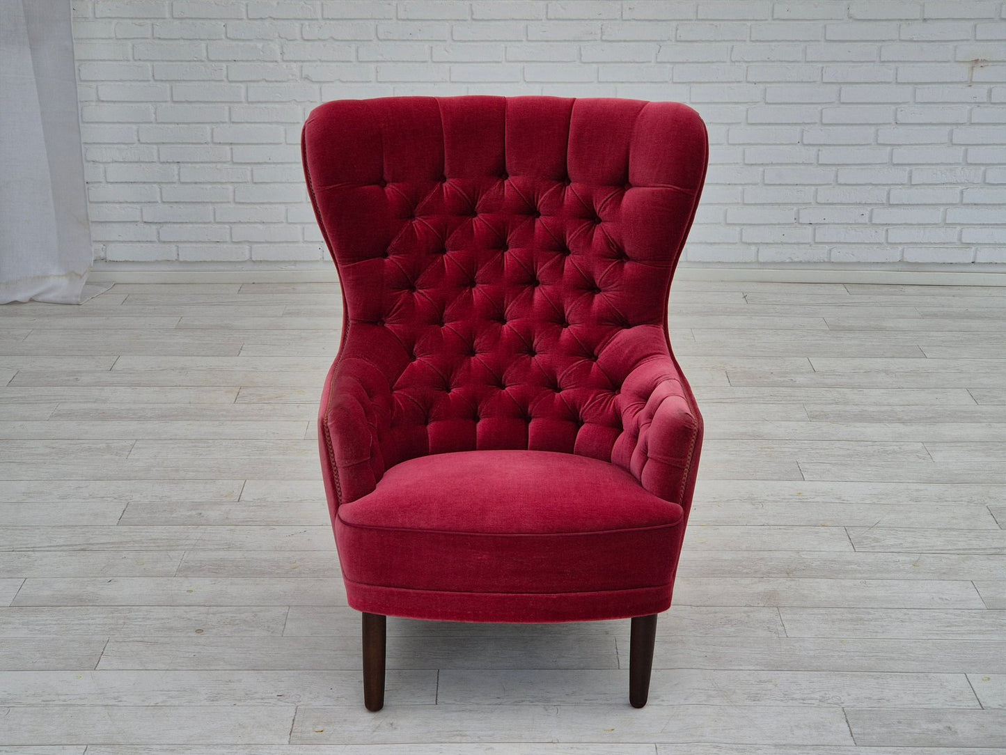 Scandinavian Highback Armchair in Velour, 1960s