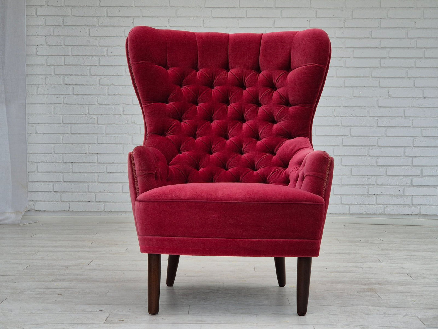 Scandinavian Highback Armchair in Velour, 1960s