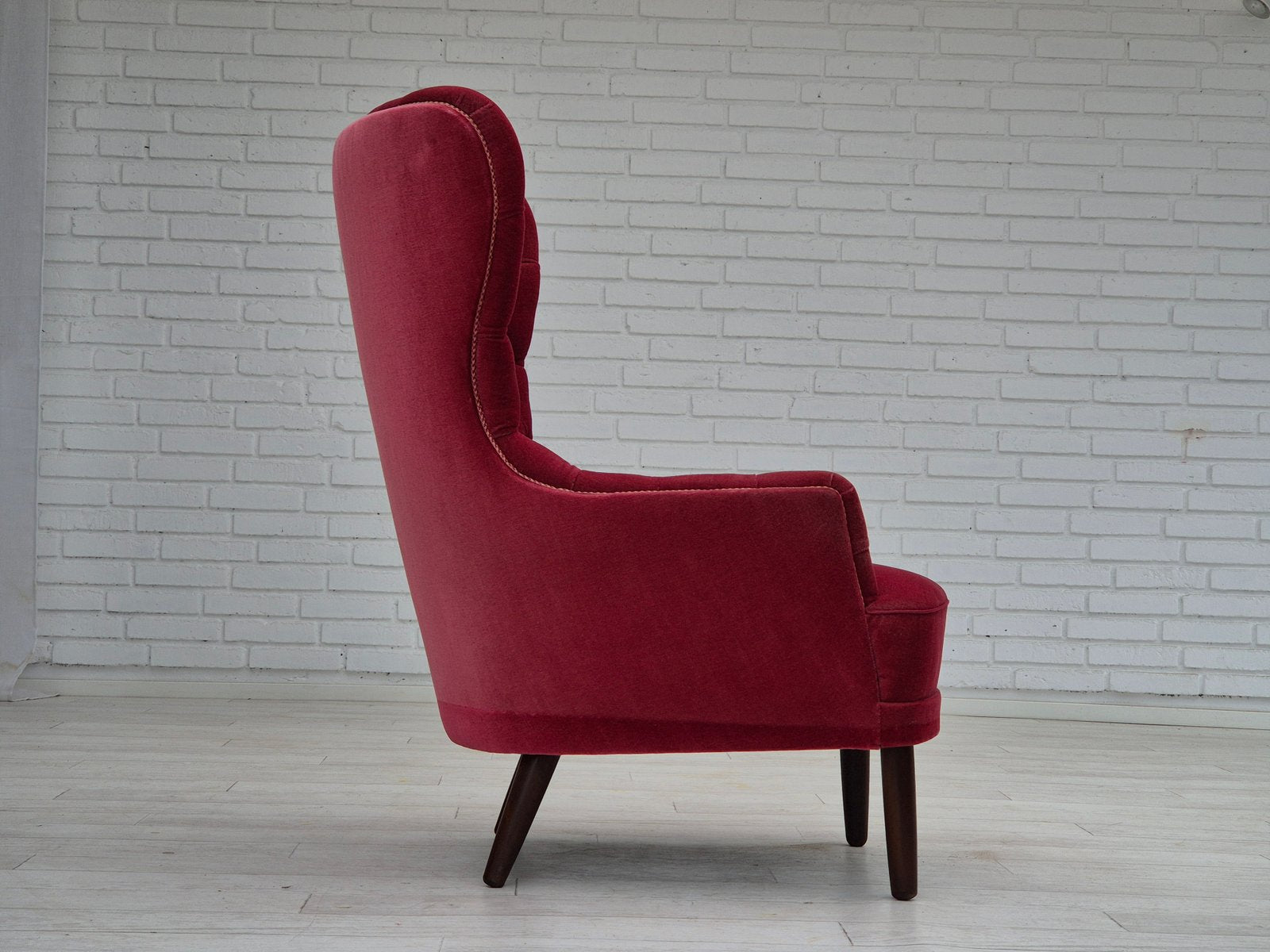 Scandinavian Highback Armchair in Velour, 1960s