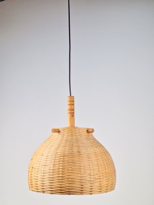 Scandinavian Japandi Style Wicker Rattan and Pine Hanging Lamp, 1960s-1970s-AXJ-1742754