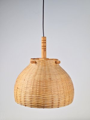 Scandinavian Japandi Style Wicker Rattan and Pine Hanging Lamp, 1960s-1970s-AXJ-1742754