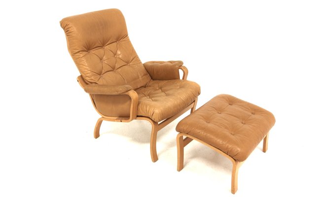 Scandinavian Leather Armchair, Sweden, 1970s-GEK-1735443