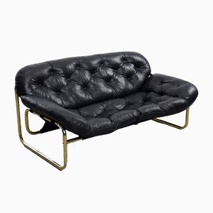 Scandinavian Leather Black Sofa by John-Bertil Häggström for Swed-Form, 1970s-ZAA-811816