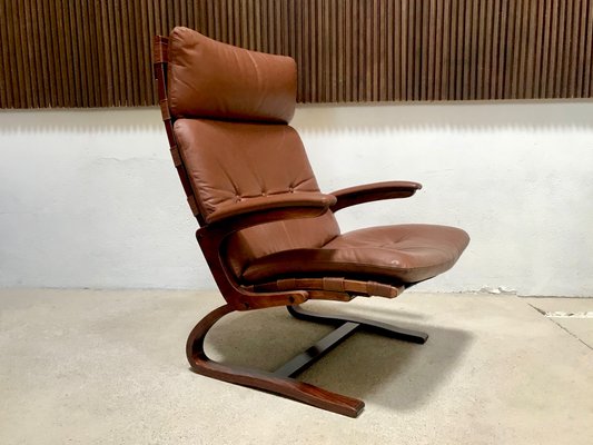 Scandinavian Leather Lounge Chair by Elsa & Nordahl Solheim for Rybo Rykken, 1960s-JP-1083910