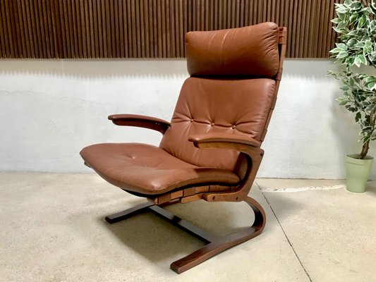 Scandinavian Leather Lounge Chair by Elsa & Nordahl Solheim for Rybo Rykken, 1960s-JP-1083910