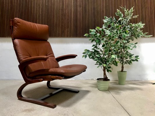 Scandinavian Leather Lounge Chair by Elsa & Nordahl Solheim for Rybo Rykken, 1960s-JP-1083910