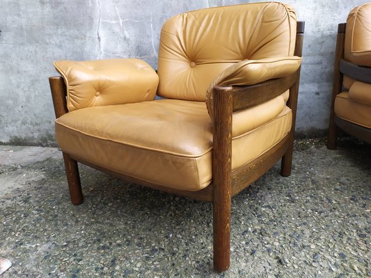 Scandinavian Leather Sofas and Lounge Chair, 1970s, Set of 3-EAD-1742690