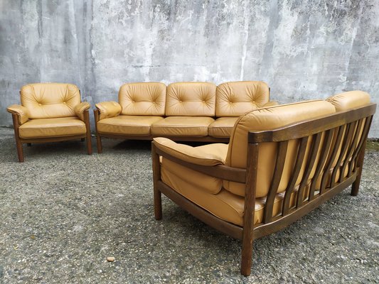 Scandinavian Leather Sofas and Lounge Chair, 1970s, Set of 3-EAD-1742690