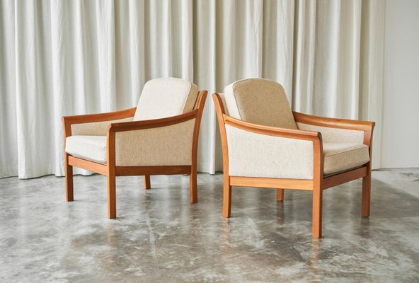 Scandinavian Lounge Chairs in Wool with Ottoman, 1960s, Set of 2-FEW-2024252