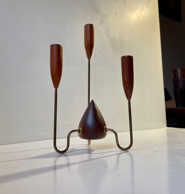 Scandinavian Mid-Century Teak and String Brass Candleholder, 1960s-LCR-1080288