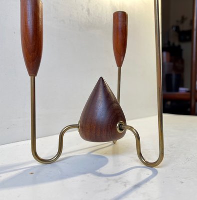 Scandinavian Mid-Century Teak and String Brass Candleholder, 1960s-LCR-1080288