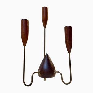 Scandinavian Mid-Century Teak and String Brass Candleholder, 1960s-LCR-1080288