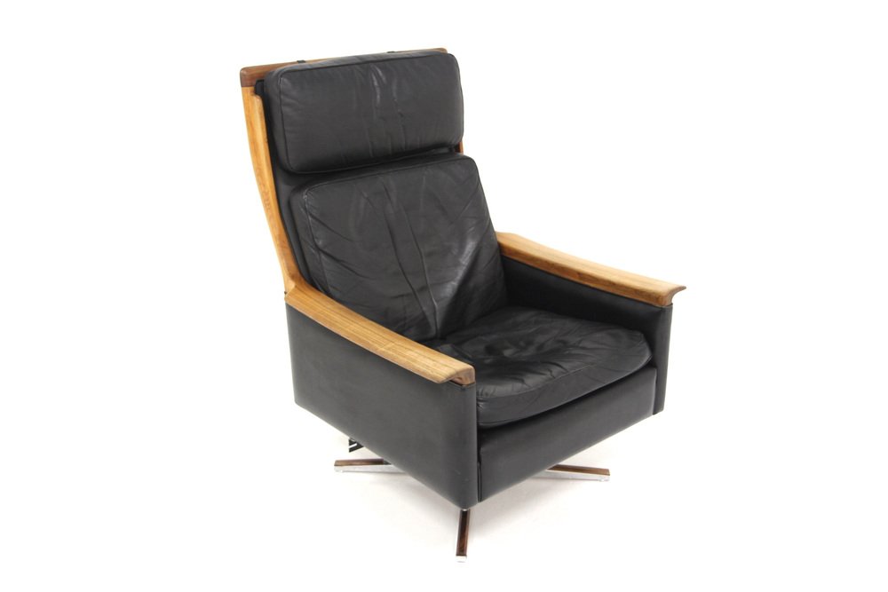 Scandinavian Minerva Swivel Chair in Leather by Torbjørn Afdal, Sweden, 1960s