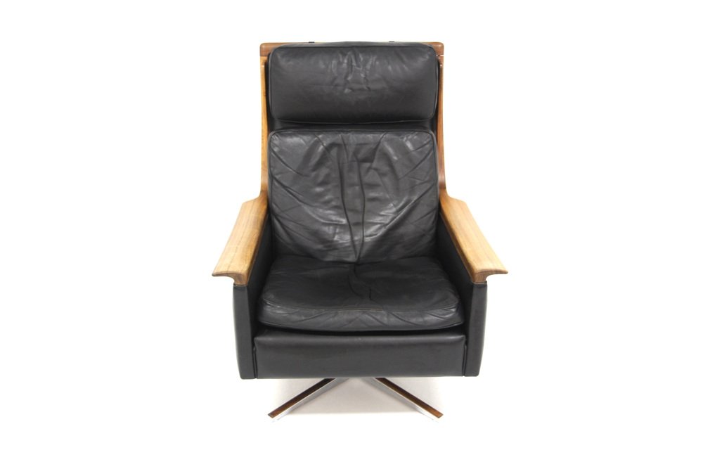 Scandinavian Minerva Swivel Chair in Leather by Torbjørn Afdal, Sweden, 1960s