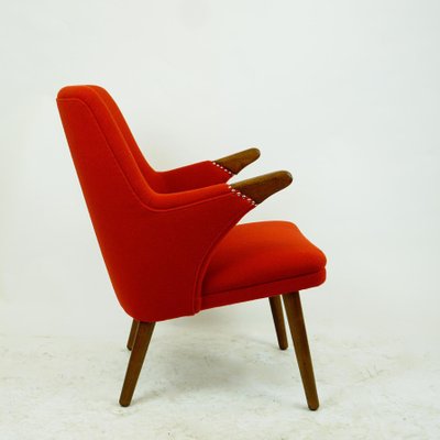 Scandinavian Mini Bear Teak Lounge Chair with New Red Fabric by Svend Skipper-MH-876868