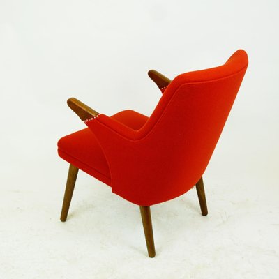 Scandinavian Mini Bear Teak Lounge Chair with New Red Fabric by Svend Skipper-MH-876868