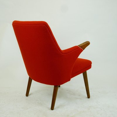 Scandinavian Mini Bear Teak Lounge Chair with New Red Fabric by Svend Skipper-MH-876868