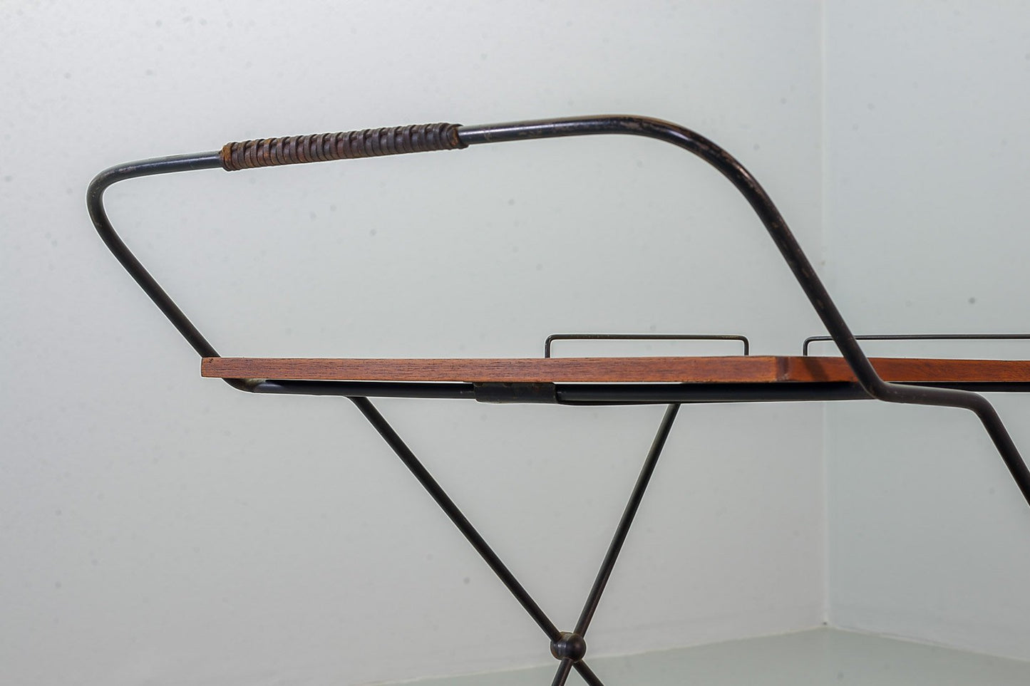 Scandinavian Minimalist Foldable and Mobile Teak Tea Trolley on Black Steel Frame, 1950s