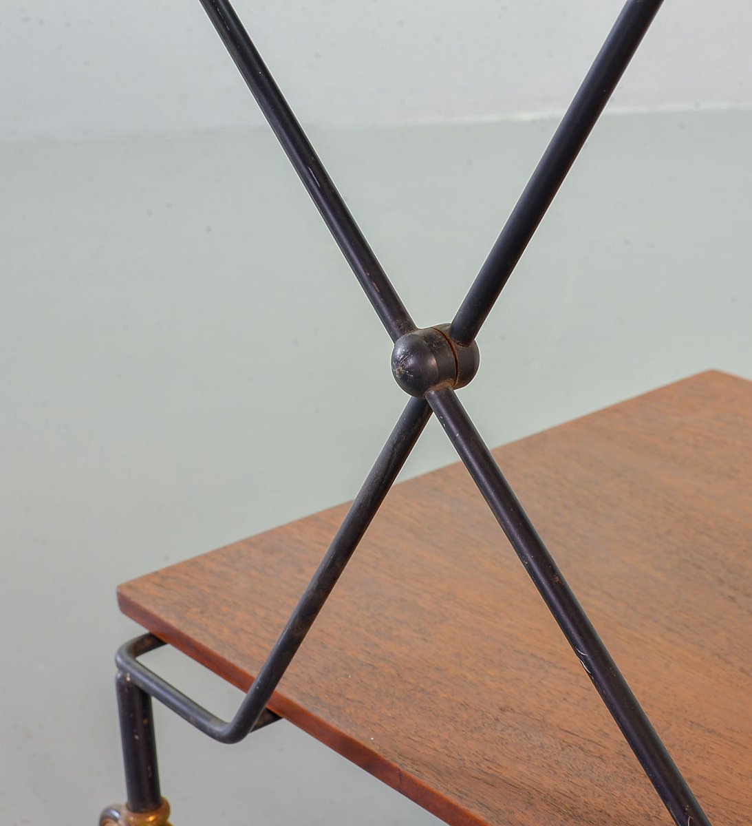 Scandinavian Minimalist Foldable and Mobile Teak Tea Trolley on Black Steel Frame, 1950s