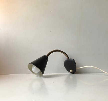 Scandinavian Modern Adjustable Black Wall Lamp in Brass, 1950s-LCR-989876