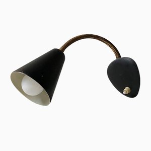 Scandinavian Modern Adjustable Black Wall Lamp in Brass, 1950s-LCR-989876