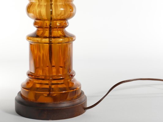 Scandinavian Modern Amber Glass Table Lamp by Miranda, 1970s-RUK-1758071