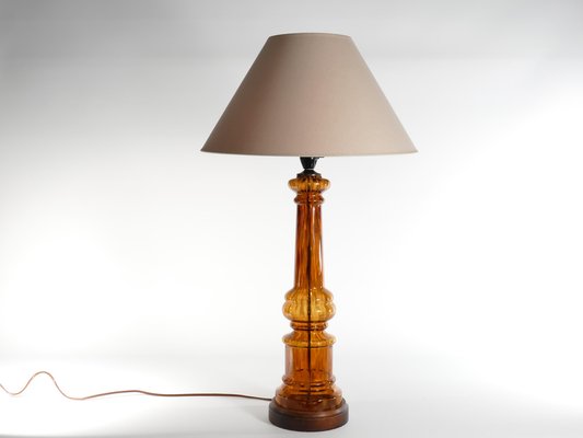 Scandinavian Modern Amber Glass Table Lamp by Miranda, 1970s-RUK-1758071