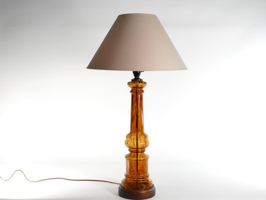 Scandinavian Modern Amber Glass Table Lamp by Miranda, 1970s-RUK-1758071