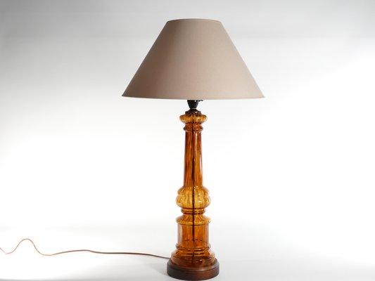 Scandinavian Modern Amber Glass Table Lamp by Miranda, 1970s-RUK-1758071