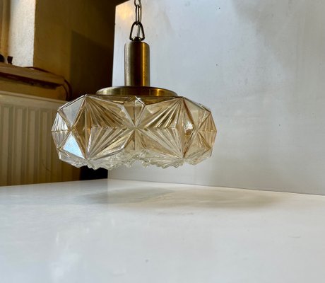 Scandinavian Modern Brass and Honey Glass Ceiling Lamp by Vitrika, 1960s-LCR-1315105