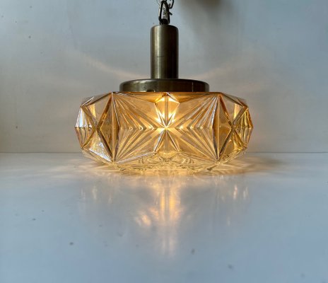 Scandinavian Modern Brass and Honey Glass Ceiling Lamp by Vitrika, 1960s-LCR-1315105