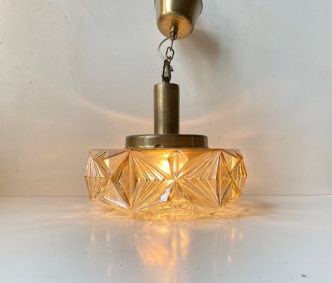 Scandinavian Modern Brass and Honey Glass Ceiling Lamp by Vitrika, 1960s-LCR-1315105