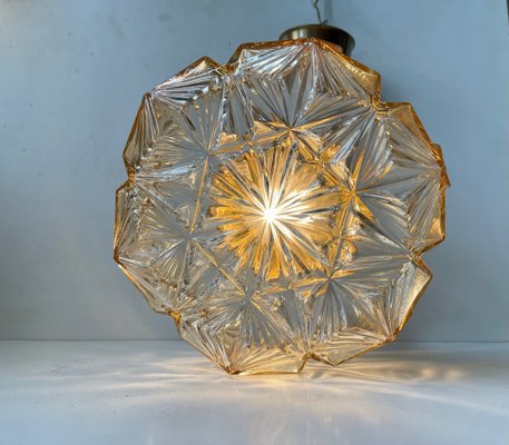 Scandinavian Modern Brass and Honey Glass Ceiling Lamp by Vitrika, 1960s-LCR-1315105