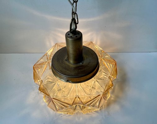 Scandinavian Modern Brass and Honey Glass Ceiling Lamp by Vitrika, 1960s-LCR-1315105